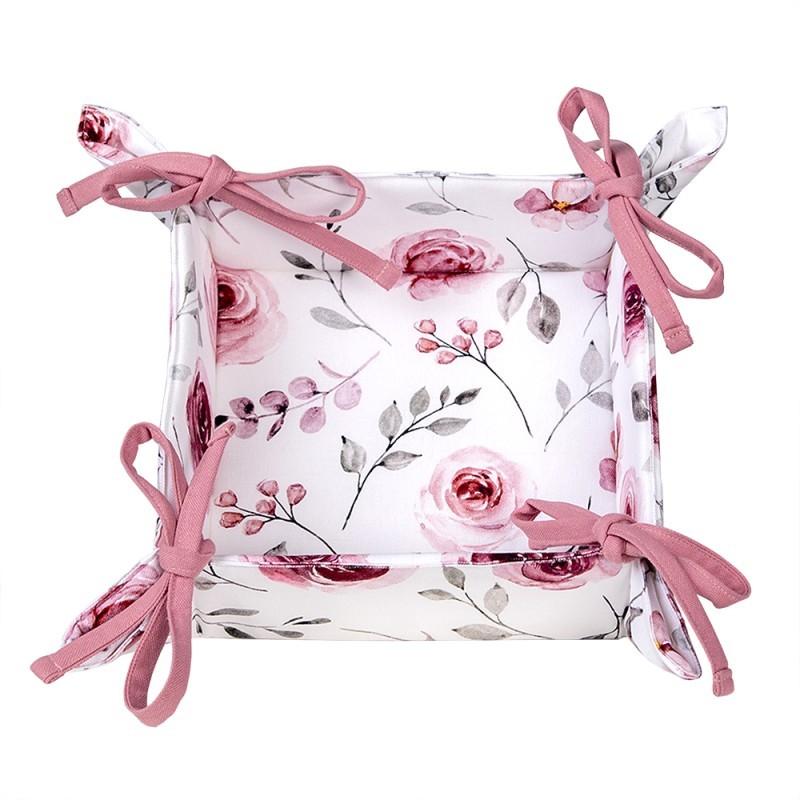 Bavlněný košík na pečivo s růžemi Rustic Rose - 35*35*8 cm Clayre & Eef Bavlněný košík na pečivo s růžemi Rustic Rose - 35*35*8 cm Clayre & Eef