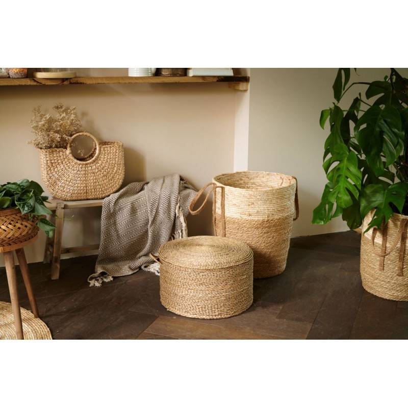 Přírodní pletený puf s háčkem - Ø 40*23 cm Clayre & Eef Přírodní pletený puf s háčkem - Ø 40*23 cm Clayre & Eef