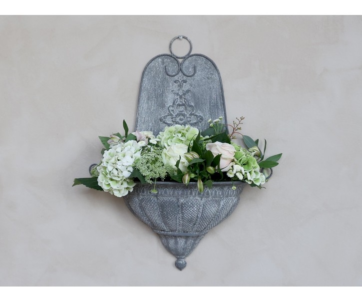 Šedý nástěnný box na květiny ve starém francouzském stylu - 41*17*54cm Chic Antique