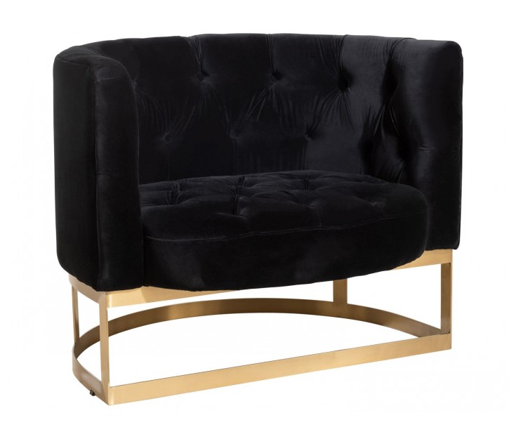 Antracitové sametové designové křeslo se zlatou podstavou Wilson - 90*76*74cm J-Line by Jolipa
