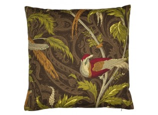 Hnědý čtvercový polštář s ptáčky Paisley bird taupe - 45*45*10cm