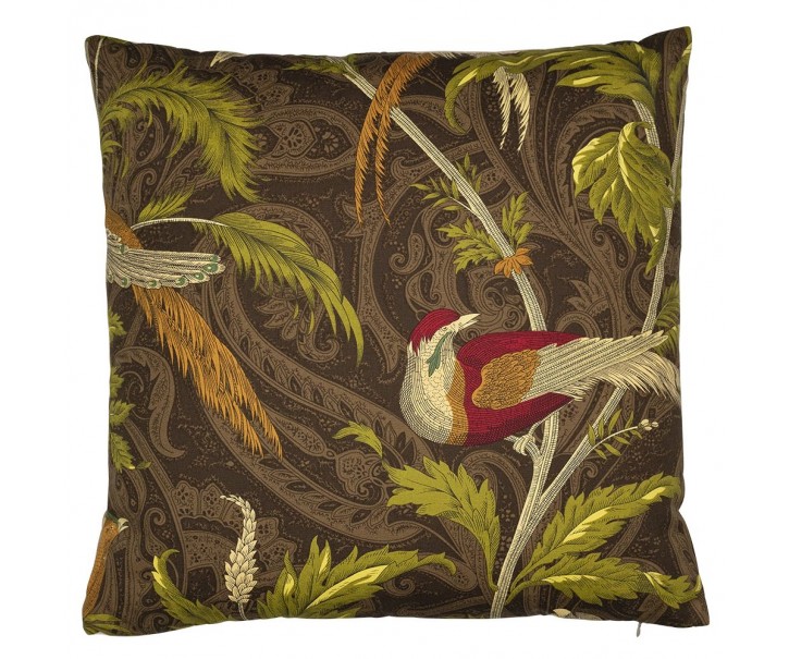 Hnědý čtvercový polštář s ptáčky Paisley bird taupe - 45*45*10cm Mars & More 