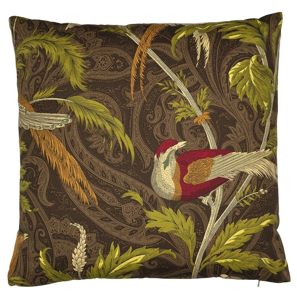 Hnědý čtvercový polštář s ptáčky Paisley bird taupe - 45*45*10cm