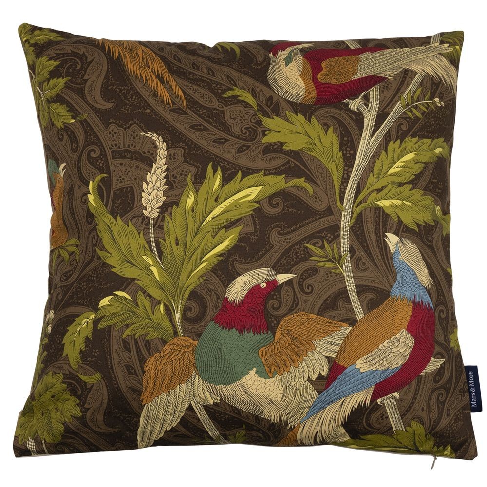 Hnědý čtvercový polštář s ptáčky Paisley bird taupe - 45*45*10cm Mars & More Hnědý čtvercový polštář s ptáčky Paisley bird taupe - 45*45*10cm Mars & More