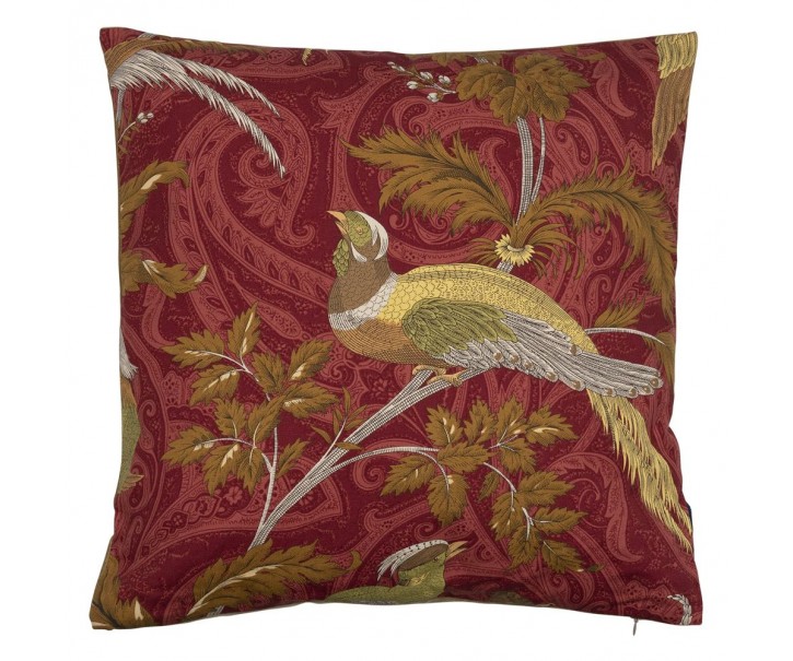 Vínový čtvercový polštář s ptáčky Paisley bird red - 45*45*10cm Mars & More 