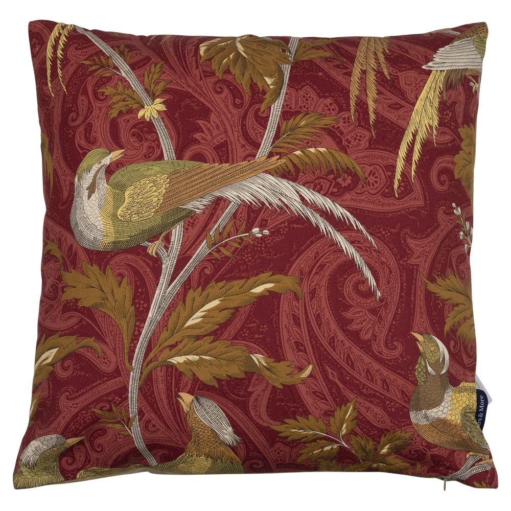 Vínový čtvercový polštář s ptáčky Paisley bird red - 45*45*10cm Mars & More Vínový čtvercový polštář s ptáčky Paisley bird red - 45*45*10cm Mars & More