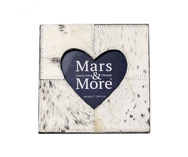 Černo-bílý kožený fotorámeček se srdcem Cowie - 20*1,5*20cm Mars & More 