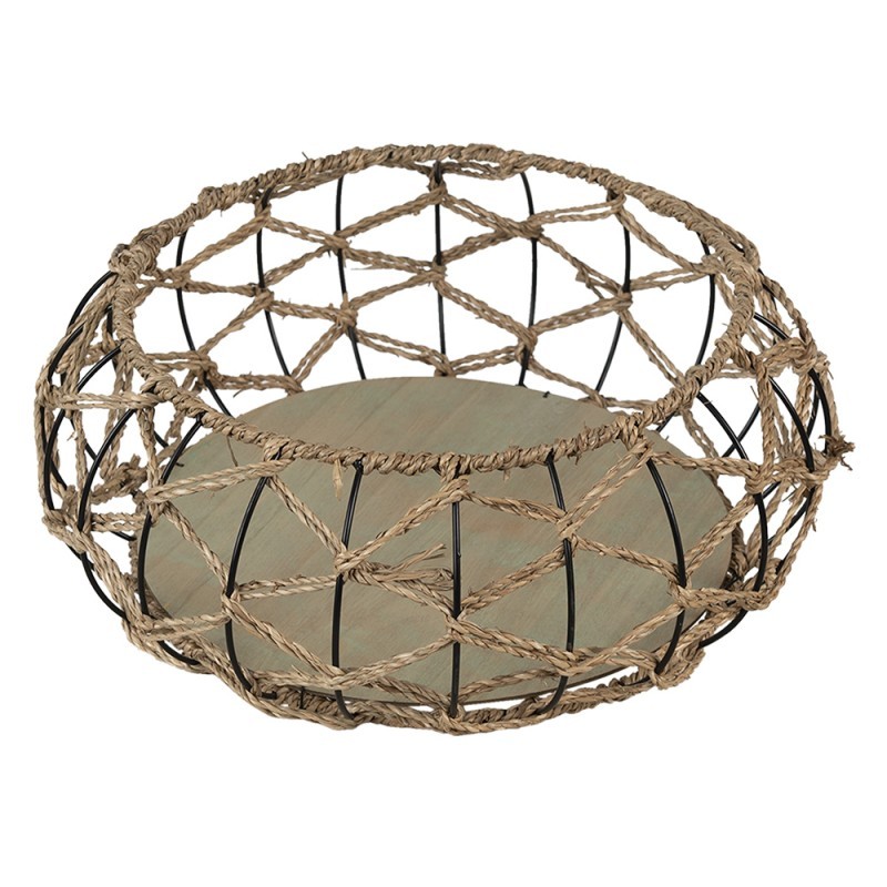 Kovový kulatý košík s výpletem a dřevěným dnem - Ø 39*15 cm Clayre & Eef Kovový kulatý košík s výpletem a dřevěným dnem - Ø 39*15 cm Clayre & Eef