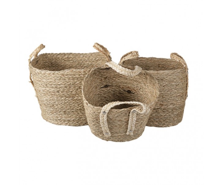 3 ks pletených košů Marcia s uchy- 27*27*21/30 / 23*23*19/27 / 20*20*17*25 cm Clayre & Eef