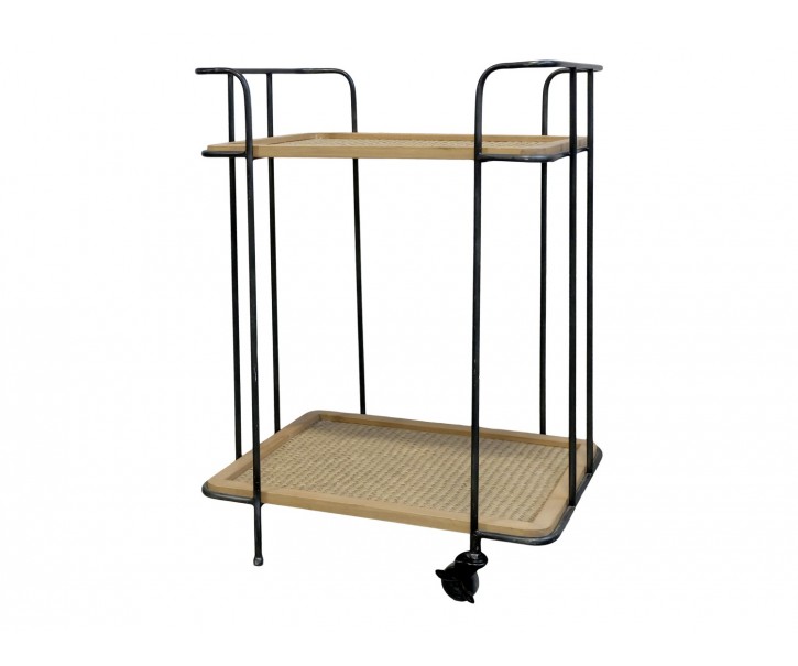 Kovový vozík na kolečkách s dřevěnými deskami Canie - 55*41*76cm Chic Antique