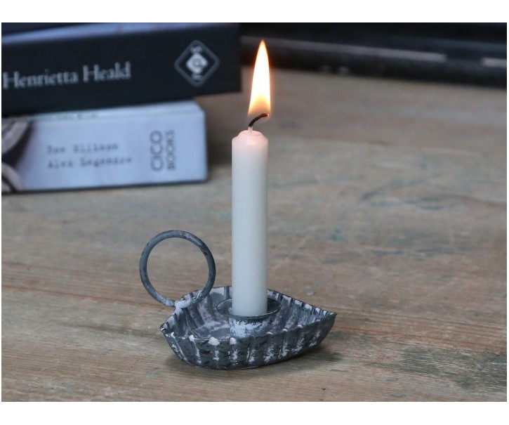 Zinkový antik svícen na úzkou svíčku ve tvaru srdce Hearts - 8*6*2cm Chic Antique