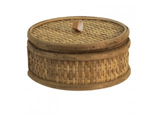 Hnědý ratanový úložný box s víkem Pion - Ø 15*7 cm