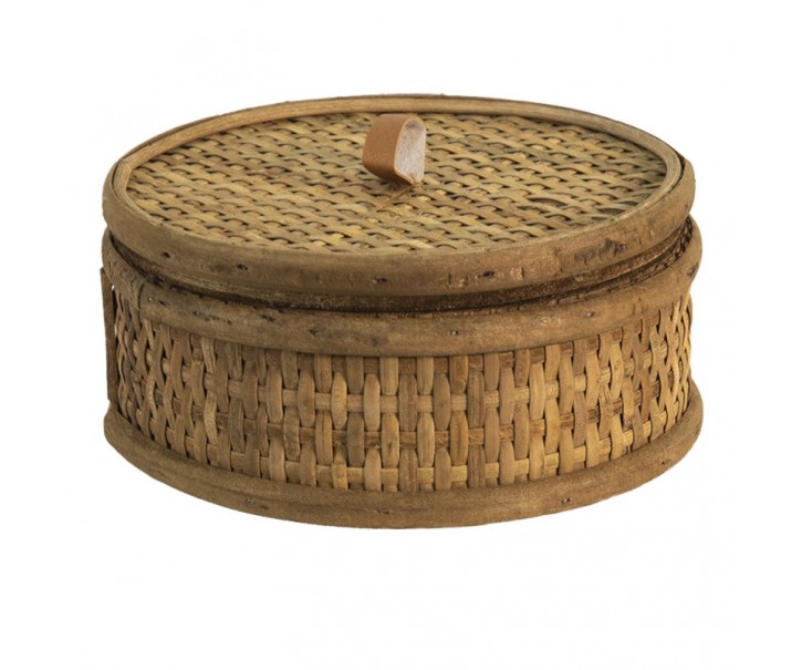 Hnědý ratanový úložný box s víkem Pion - Ø 15*7 cm Clayre & Eef