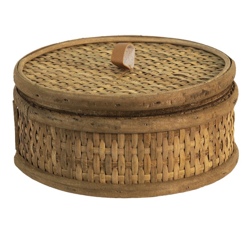 Hnědý ratanový úložný box s víkem Pion - Ø 15*7 cm Clayre & Eef Hnědý ratanový úložný box s víkem Pion - Ø 15*7 cm Clayre & Eef