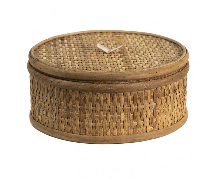 Hnědý ratanový úložný box s víkem Pion - Ø 20*9 cm Clayre & Eef