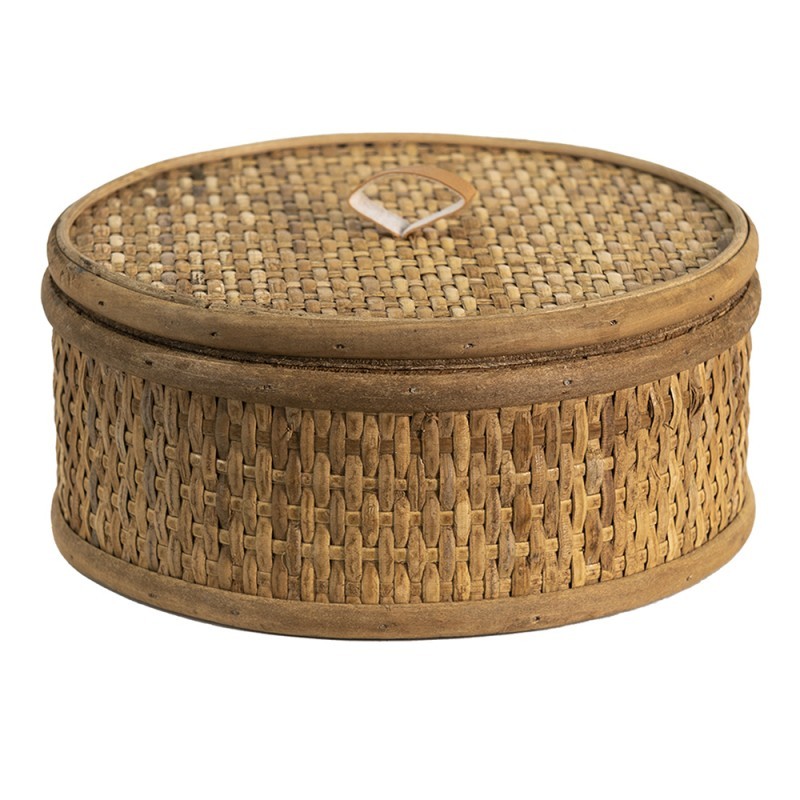 Hnědý ratanový úložný box s víkem Pion - Ø 20*9 cm Clayre & Eef Hnědý ratanový úložný box s víkem Pion - Ø 20*9 cm Clayre & Eef