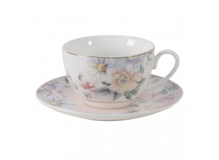 Porcelánový šálek s podšálkem s květinami Flowers - Ø 10*6 / Ø 15*2 cm / 250 ml