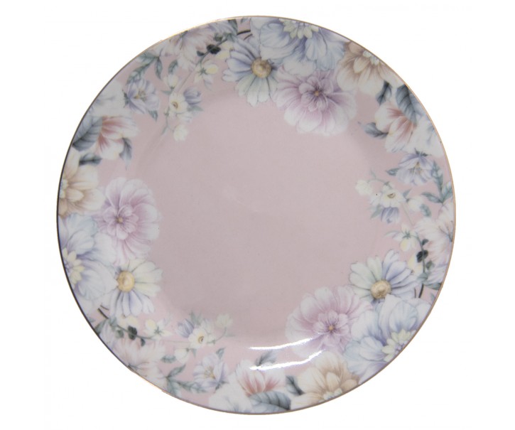 Porcelánový dezertní talířek s květinami Flowers - Ø 18*2 cm Clayre & Eef