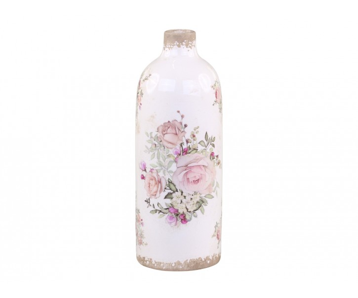 Keramická dekorační váza s růžemi Rose pattern L - Ø 11*31cm Chic Antique