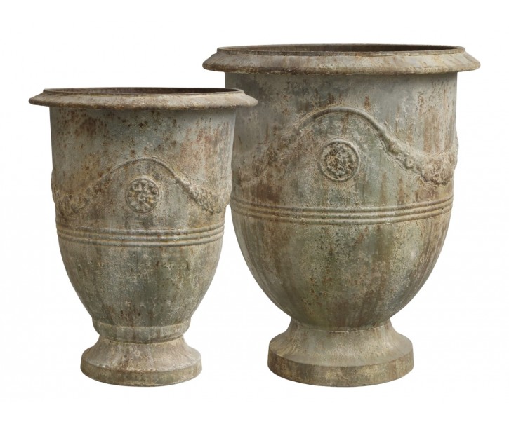 2ks zelený kovový květináč s rezavou patinou Pattien - Ø 52*59cm Chic Antique