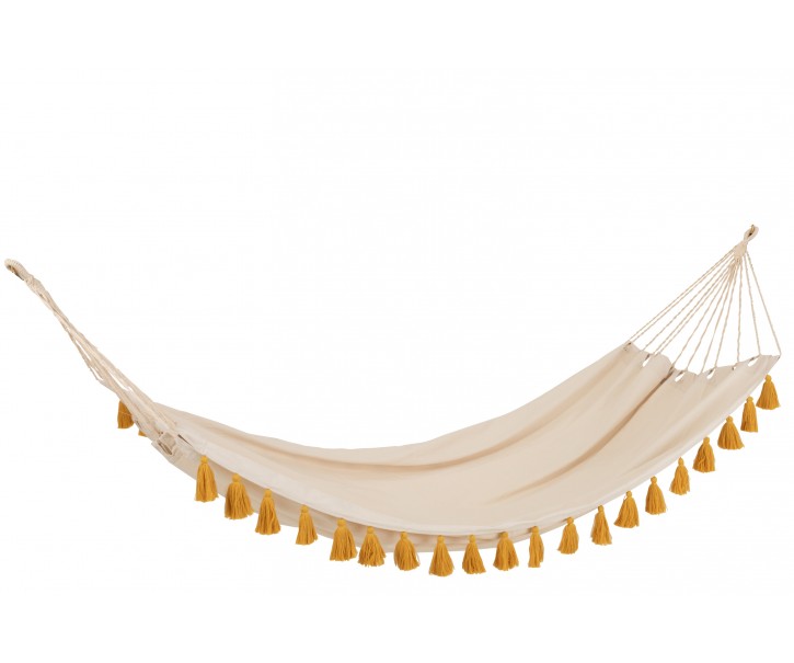 Béžová režná bavlněná hamaka se střapci Hammock - 228*130*335 cm J-Line by Jolipa