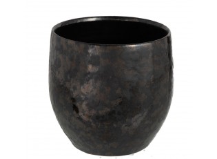 Kouřovo-stříbrný antik keramický květináč Smokey - Ø 18*18cm