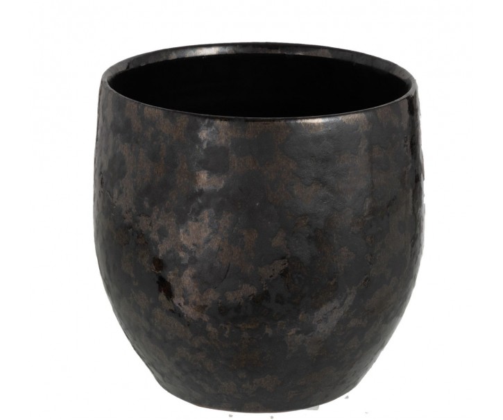 Kouřovo-stříbrný antik keramický květináč Smokey - Ø 18*18cm J-Line by Jolipa