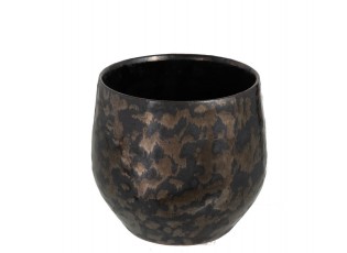 Kouřovo-stříbrný antik keramický květináč Smokey - Ø 14*12cm