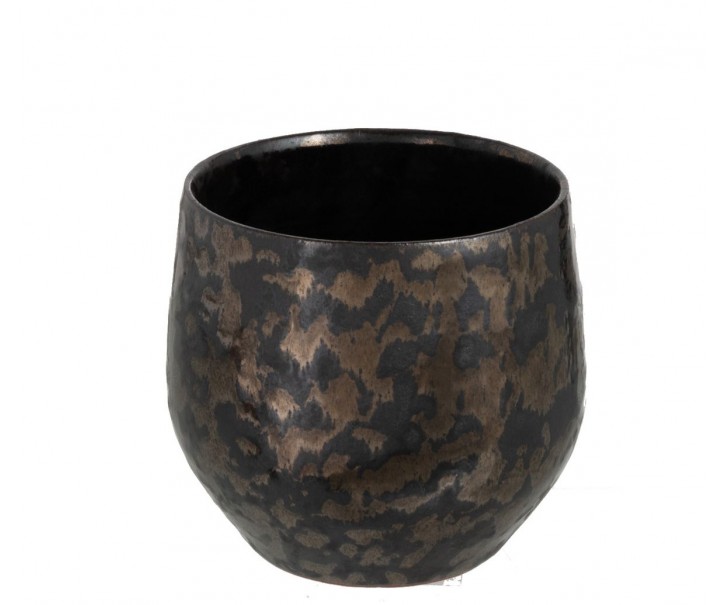 Kouřovo-stříbrný antik keramický květináč Smokey - Ø 14*12cm J-Line by Jolipa