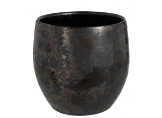 Kouřovo-stříbrný antik keramický květináč Smokey - Ø 23*21cm