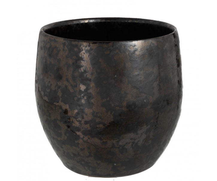 Kouřovo-stříbrný antik keramický květináč Smokey - Ø 23*21cm J-Line by Jolipa