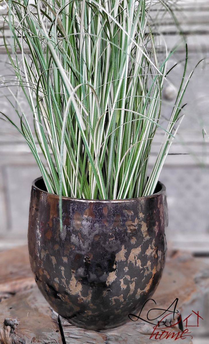 Kouřovo-stříbrný antik keramický květináč Smokey - Ø 18*18cm J-Line by Jolipa Kouřovo-stříbrný antik keramický květináč Smokey - Ø 18*18cm J-Line by Jolipa