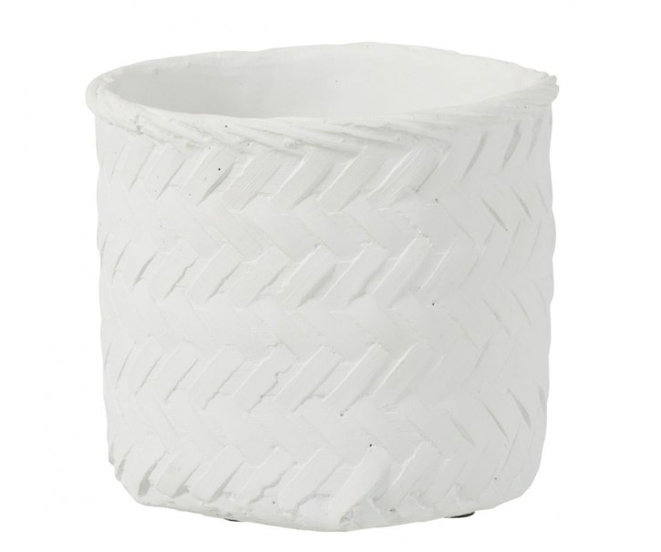 Bílý cementový květináč s imitací bambusového výpletu XL - Ø 25*23 cm J-Line by Jolipa
