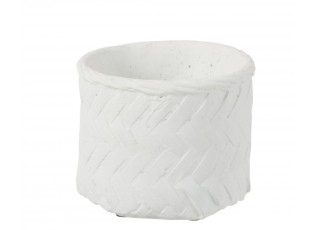 Bílý cementový květináč s imitací bambusového výpletu S - Ø 13,5*11,5 cm