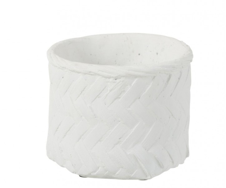 Bílý cementový květináč s imitací bambusového výpletu S - Ø 13,5*11,5 cm J-Line by Jolipa