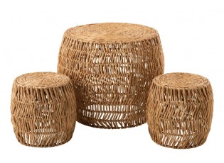 Set odkládací stolek a 2stoličky s výpletem z vodního hyacintu Maurice - Ø76*63cm