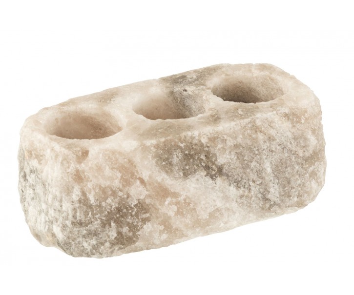Přírodní svícen ze solného kamene na tři čajové svíčky - 20*10*7 cm J-Line by Jolipa