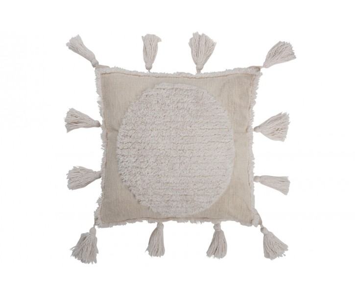 Krémový polštář se střapci a reliéfem Tasse - 45*45*13 cm J-Line by Jolipa