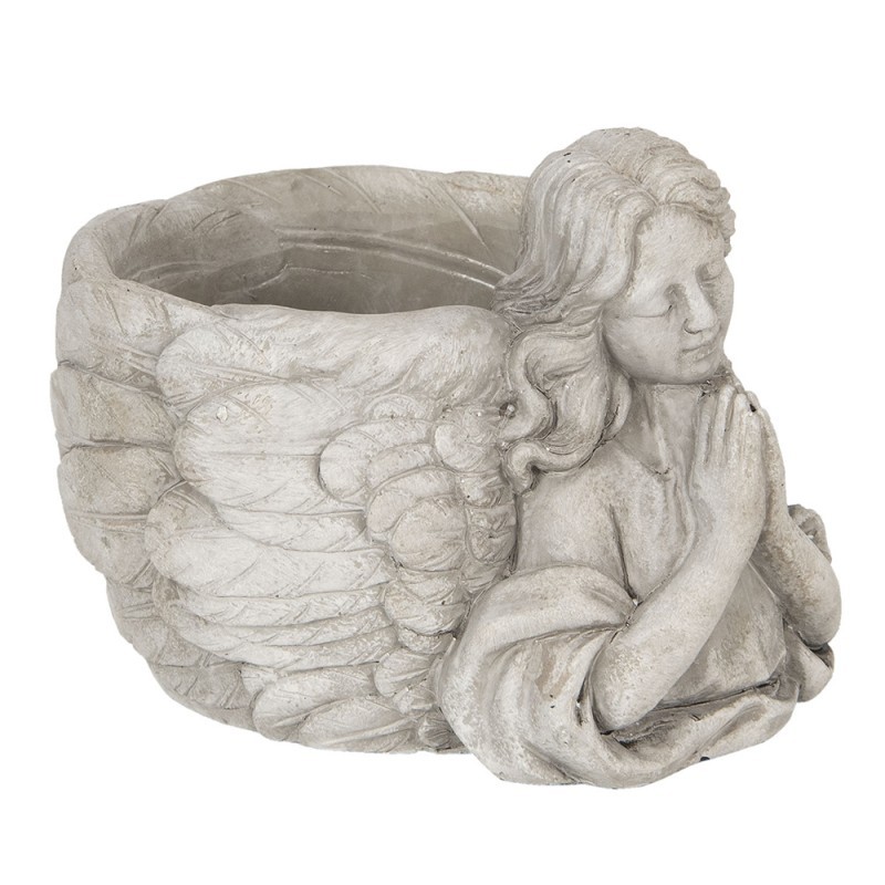 Šedý květináč s andělkou Anjel - 19*17*14 cm Clayre & Eef Šedý květináč s andělkou Anjel - 19*17*14 cm Clayre & Eef