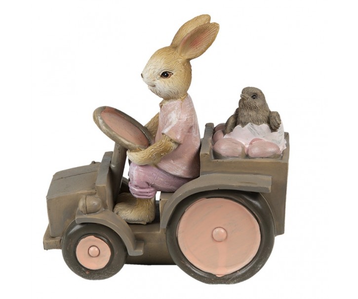 Dekorace králíček s kuřátkem na traktoru - 13*7*12 cm Clayre & Eef