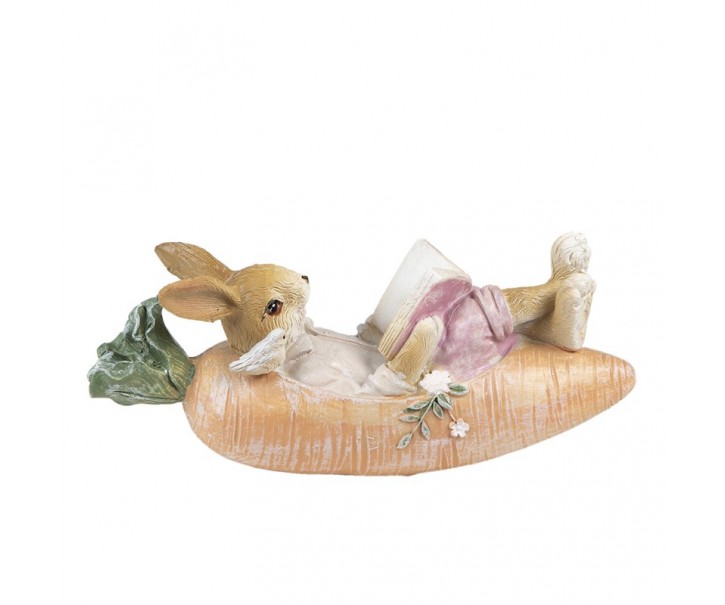 Dekorace králík v mrkvi čte knihu - 14*5*6 cm Clayre & Eef