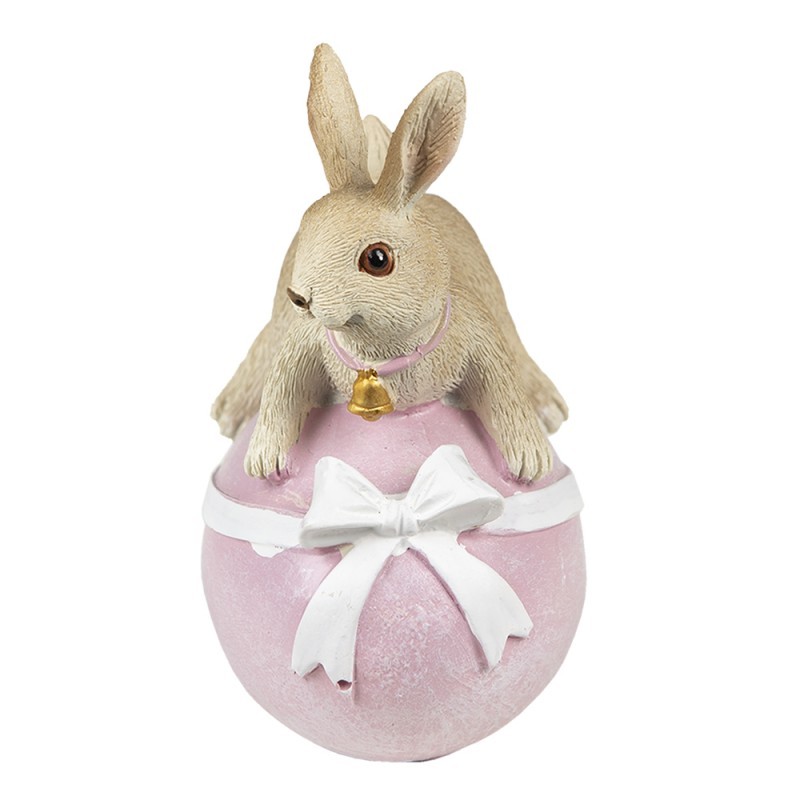 Dekorace králíček na růžovém vajíčku s mašlí - 8*6*12 cm Clayre & Eef Dekorace králíček na růžovém vajíčku s mašlí - 8*6*12 cm Clayre & Eef