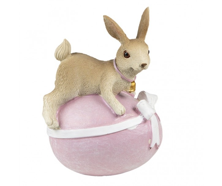 Dekorace králíček na růžovém vajíčku s mašlí - 8*6*12 cm Clayre & Eef