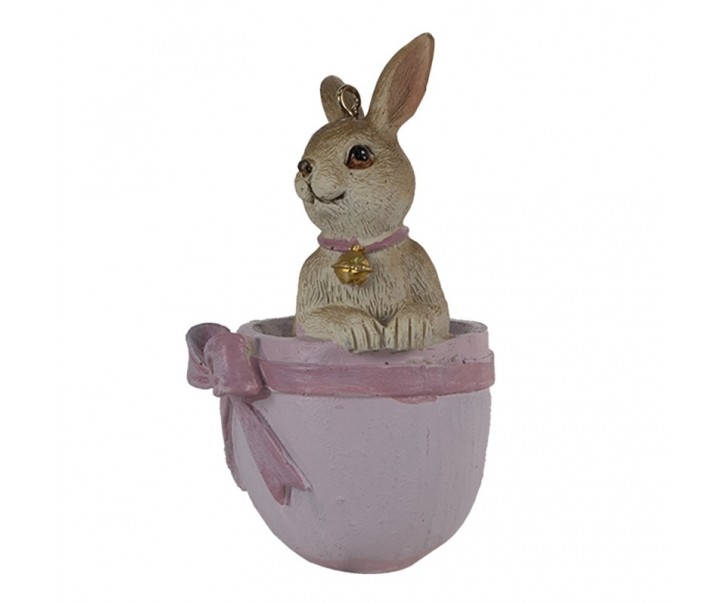 Závěsná dekorace králíček ve vajíčku s mašlí - 5*4*8 cm Clayre & Eef