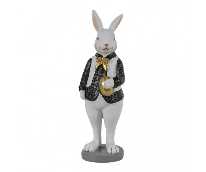 Dekorace králík v košili držící zlaté vajíčko - 5*5*15 cm Clayre & Eef