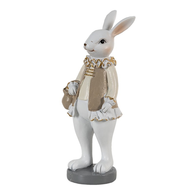 Dekorace králík v béžovém kabátku a měšcem - 5*5*15 cm Clayre & Eef Dekorace králík v béžovém kabátku a měšcem - 5*5*15 cm Clayre & Eef
