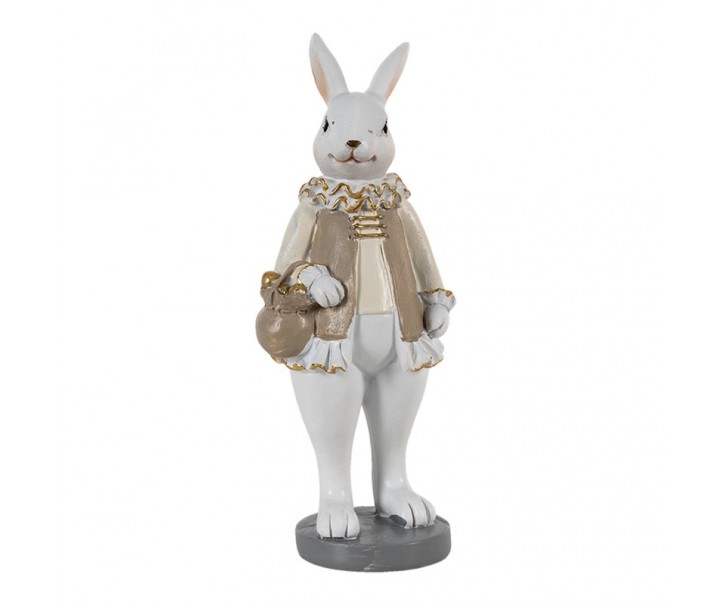Dekorace králík v béžovém kabátku a měšcem - 5*5*15 cm Clayre & Eef
