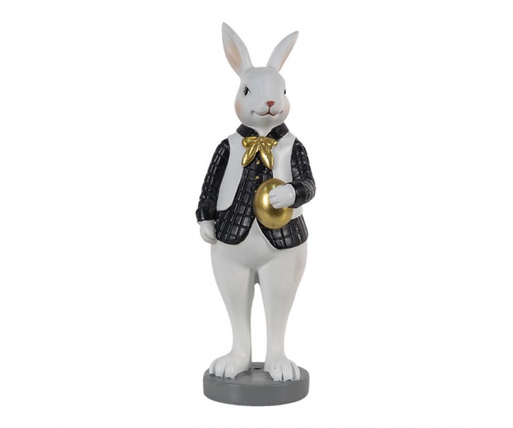 Dekorace králík v černé košili držící zlaté vajíčko - 7*7*20 cm Clayre & Eef