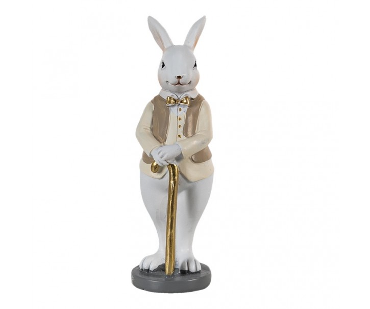 Dekorace králík v béžové košili a zlatou holí - 5*5*15 cm Clayre & Eef