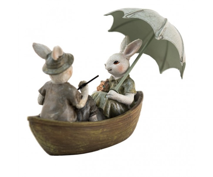 Dekorace králíci na loďce s deštníkem - 14*10*12 cm Clayre & Eef